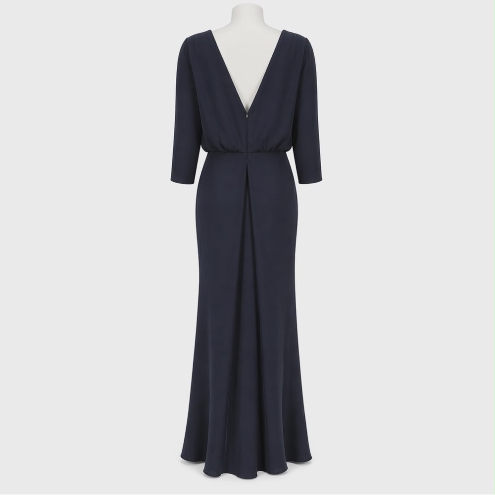 NWT Size 10. 10 Badgley Mischka Navy Minimalistic V-Back Column Gown - Picture 6 of 12